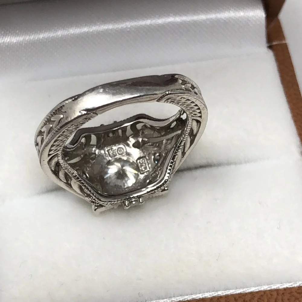 Moissanite Engagement Ring Sterling Silver 925 Vintage Halo Filigree Bridal Sz 6